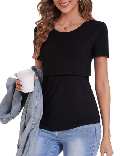Sosolism Women's Maternity Nursing Tops for Breastfeeding Summer S-XXL - color: Black, size: Medium