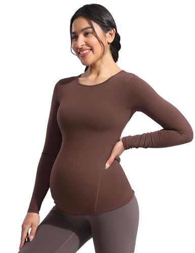 POSHDIVAH Maternity Crew Neck T Shirts for Women - color: Brown, size: Small