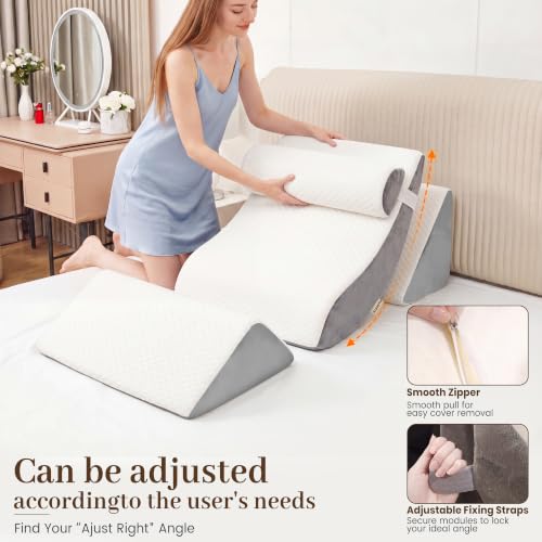 4PCS Wedge Pillow Set,Body Positioner for Post Surgery Recovery - color: White + Gray