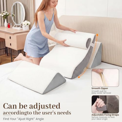 4PCS Wedge Pillow Set,Body Positioner for Post Surgery Recovery - color: White + Gray