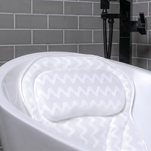 Bathtub Pillow with Neck & Back Support, Soft 3D Mesh Bath Cushion - color: Bright White