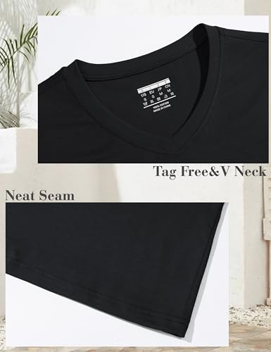 YUCOLEN Womens Shirts Cotton Short Sleeve Tops V Neck Casual Basic Tees - color: A-black, size: Small