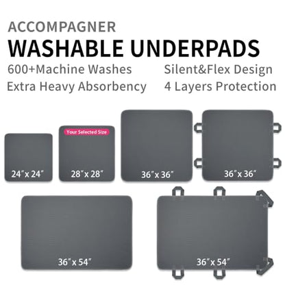 Accompagner Incontinence Bed Pads Washable Waterproof Underpads 28"x28" 4pc - color: Dark Gray, size: 28"x28" (4 Pack)