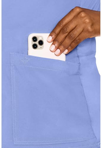 Med Couture Touch Maternity Scrub Top Womens V-Neck 2 Pockets Pregnancy Fit - color: Ciel, size: Medium
