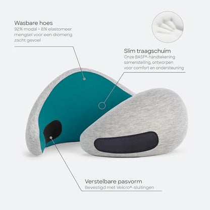 Ostrichpillow GO Travel Pillow, 360° Memory Foam Support, Soft & Washable - color: Blue Reef