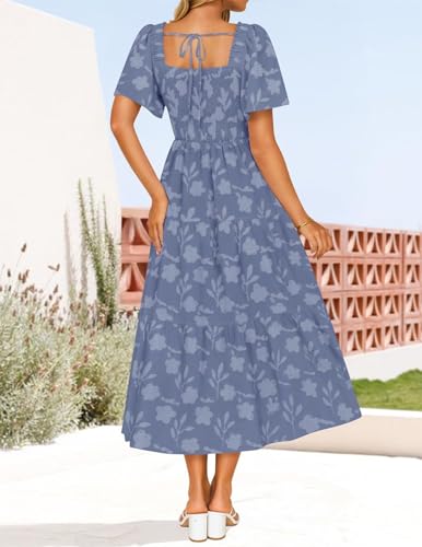 ZESICA Womens 2026 Summer Boho Wedding Guest Midi Dresses - color: Dustyblue, size: X-Small