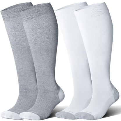 LEVSOX Bamboo Viscose Compression Socks Wide Calf 15-20 mmHg with Cushioned - color: Grey/White, size: Large