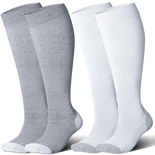 LEVSOX Bamboo Viscose Compression Socks Wide Calf 15-20 mmHg with Cushioned - color: Grey/White, size: Medium