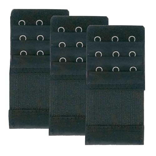 SAMGU Women's Bra Extenders 2 Hook / 3 Hook Comfortable Stretchy Bra Extension Strap - color: Black, 3 Hook Bra Extenders 1/2 Inch Spacing