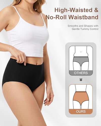 Womens Underwear Seamless High Waisted Women's Panties 6 Pack - color: Black-6 Pcs, size: Medium