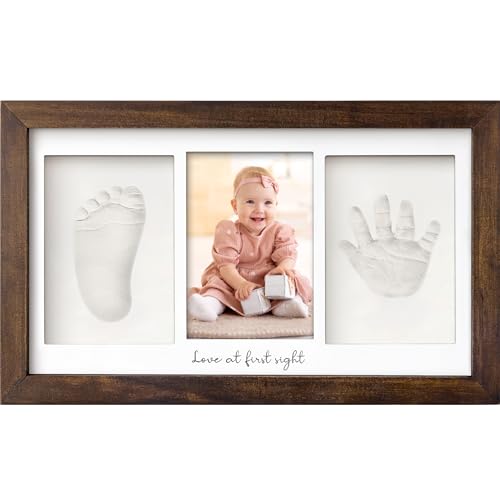 KeaBabies Baby Hand and Footprint Kit, Clay Keepsake Frame (Dark Walnut) - color: Dark Walnut, size: Duo Frame, 13" x 7.8"