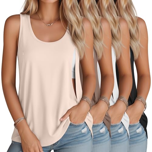 4 Pack Women's Nursing Tank Tops - color: Black, White, Coffee, Cream, size: X-Large