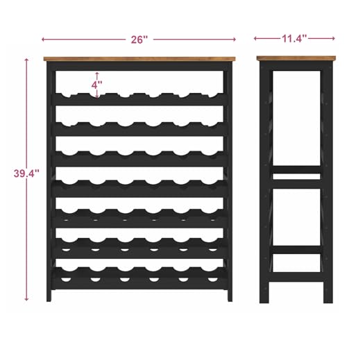 42 Bottles Wine Rack Freestanding Floor, Black Table Top, Kitchen Cellar