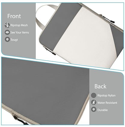 Compression Travel Packing Cubes with White Mesh, Grey, 4Pcs - color: Grey, size: Set of 4