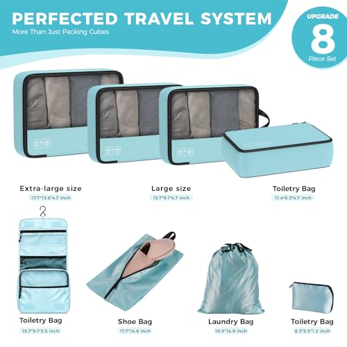 Compression Travel Packing Cubes for Carry On, 8-Piece Luggage Organizer - color: Blue--8 Set