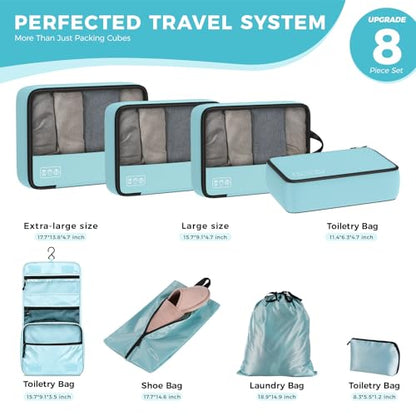 Compression Travel Packing Cubes for Carry On, 8-Piece Luggage Organizer - color: Blue--8 Set