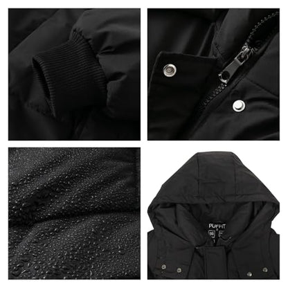 PUFFIT Long Puffer Jacket for Women,2025 Thickened Winter Coat Hooded with Deep Pockets, Ladies Warm Winter Jacket - color: Black, size: X-Small