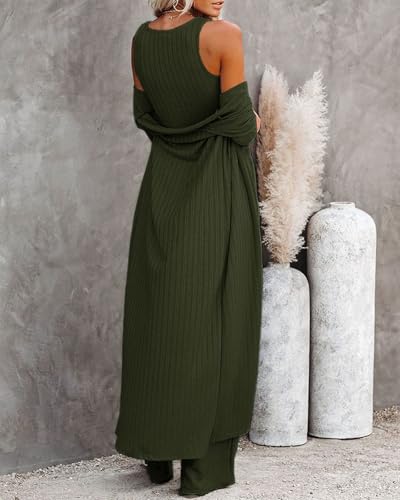 Fessceruna Womens 3 Piece Lounge Pajamas Sets Cute Vacation Matching Set - color: A-army Green, size: X-Small