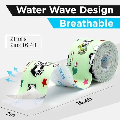 OK TAPE Kinesiology Tape Hypoallergenic Uncut 2 Rolls, 2inx16.4ft - color: Panda