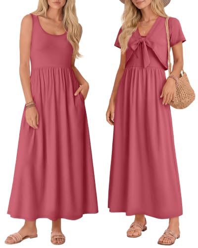 Women's Maxi Sundress Cropped Cardigan Set - color: Red, size: Large