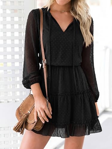 BTFBM Long Sleeve Dress for Women Fall 2026 - color: Dot Black, size: Small
