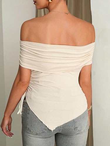 MakeMeChic Women's Maternity Summer Clothes Short Sleeve Off The Shoulder Wrap Ruffle Ruched Tops - size: Large