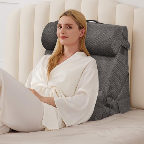 BIEEZZK 4PCS Wedge Pillow Set for After Surgery, Back Pillow for Bed Sitting up, 9&12inch Adjustable Memory Foam Bed Wedges, Pillow Wedge for Acid Reflux, Back Pain Relief, Snoring, Dark Grey - color: Dark Grey, size: Adjustable Wedge+2 Pillows