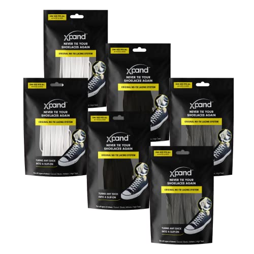 Xpand No Tie Elastic Shoe Laces for Sneakers - Shoelaces for Adults & Kids - color: Black-white-gray