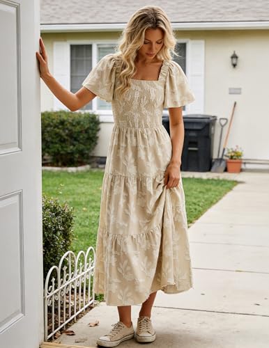 ZESICA Womens 2026 Summer Boho Wedding Guest Midi Dresses - color: Apricot, size: Medium