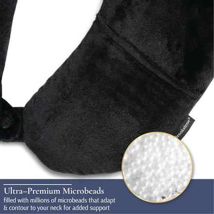 Brookstone Microbead Neck Pillow Soft Travel Pillow with Phone Pocket - color: Black