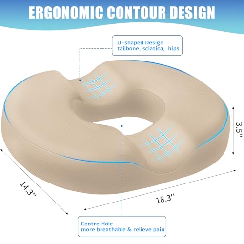 BlissTrends Donut Pillow Seat Cushion, Memory Foam Lifting Cushions - color: Khaki, size: X-Large