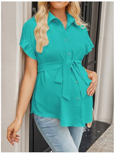 MakeMeChic Women's Maternity Nursing Work Blouse Pregnancy Ruffle Tops - color: Green, size: X-Small