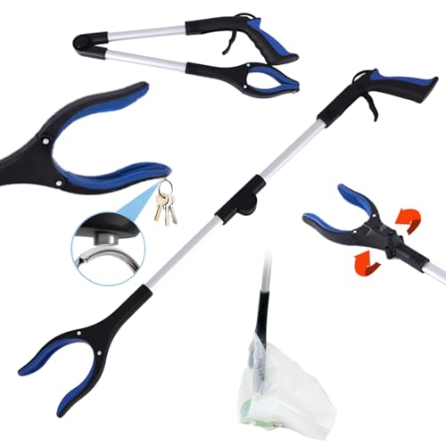 Grabber Reacher Tool, Foldable Pick Up Stick with Poop Bags for Dogs.Includes 360° Rotating Anti-Slip Jaw & Magnet, ldeal for Trash Pickup, Outdoor Dog Walking & SeniorsRecovery, 32 Inch - color: Blue