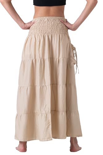 Long Skirts Tiered Maxi Boho Skirt - color: Beige, size: Small-Medium