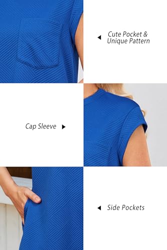 OUGES Women's Summer Casual Cap Sleeve Mini Maternity Dress with Pockets - color: Royal Blue, size: Small