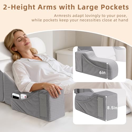 Foldable Reading Pillow for Sitting in Bed Adult, White/Grey, 19" - color: White/Grey-5pcs