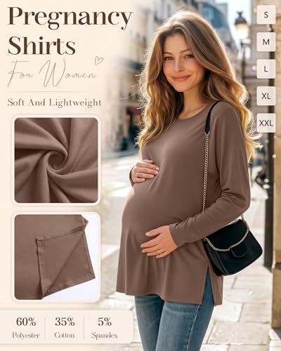 Riyiper 3 Pack Women Maternity Shirts Long Sleeve Pregnancy Tops - color: Black,coffee, White, size: X-Large