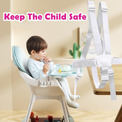 5 Point Harness Seat Belt Strap, High Chair Strap, Harness for Stroller Pushchair Pram Buggy, Shoulder Strap Belts (White) - color: White