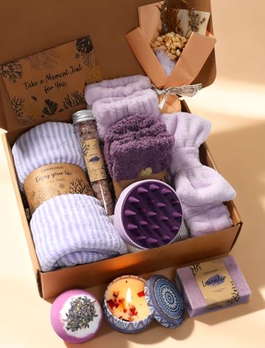 11pcs Natural Pampering Spa Gift Baskets for Women, Lavender - color: Lavender