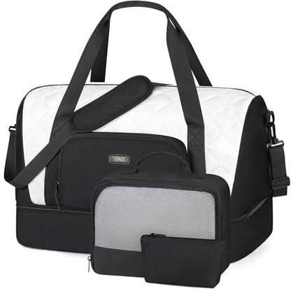 TIBES Travel Weekender Bag for Women, Overnight Bag with Shoe Compartment - color: S-White