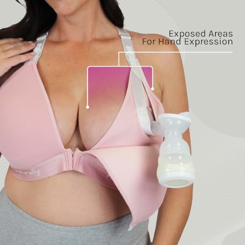 Nurturally Nursing and Pumping Bra, Adjustable Breast Pump Bra, Non-Wired Pumping Bra Hands Free, Breast Pump NOT Included - color: Pink, size: Small