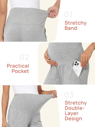 Summer Mae Viscose Maternity Jogger Pants Pregnancy Lounge Pant with Pocket - color: Light Grey, size: XX-Large