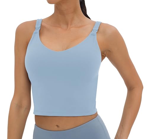 Foucome Nursing Tank Tops Longline Breastfeeding Workout Tops - color: Light Blue, size: X-Large