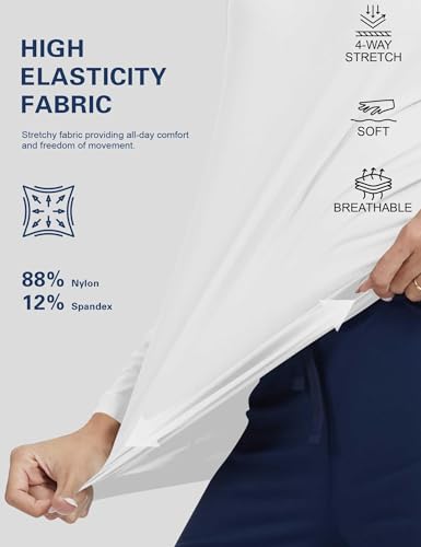 Women's Underscrub Long Sleeve Undershirt Stretch Sun Protection for Nurses - color: White, size: X-Small
