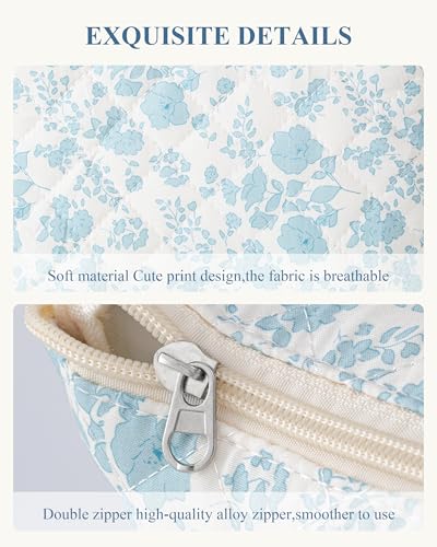 HBselect Initial Makeup Bag for Women Personalized Quilted Cosmetic Bag - color: 1Pc Medium Blueflower, style: D