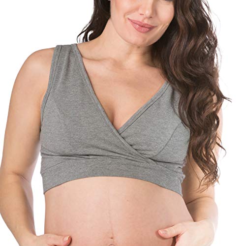 Fishers Finery Womens Wireless Maternity Nursing Bra; Nursing Pad Set Option - color: Light Heather Gray, size: X-Small