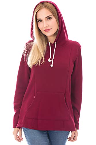 Bearsland Women's Maternity Sweater Clothes Nursing Sweatshirt Breastfeeding Hoodie with Pockets - color: Deepred, size: Large