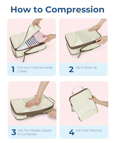 Bagsmart Compression Packing Cubes, Travel Bag Cruise Ship Essentials - color: Cream Beige, size: 6 Set