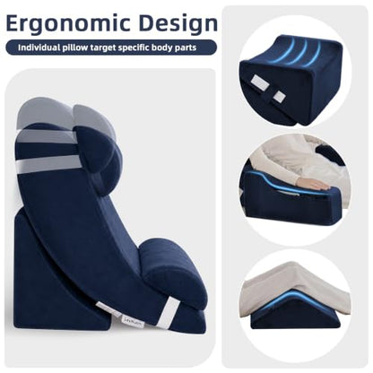 Wedge Pillow Set for After Surgery,Navy,9PCS-23.2" - color: Navy, size: 9PCS-23.2''
