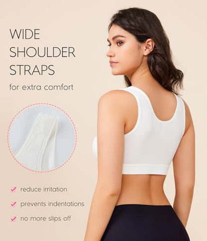 BRABIC Front Closure Compression Full Coverage Bras for Women Post Surgery Everyday - color: White, size: Large